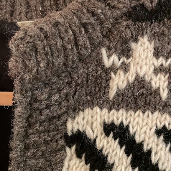 NEPAL Handmade 100% Wool Browns, Cream & Black Design Zipper Front Lined Sweater - Picture 4 of 6